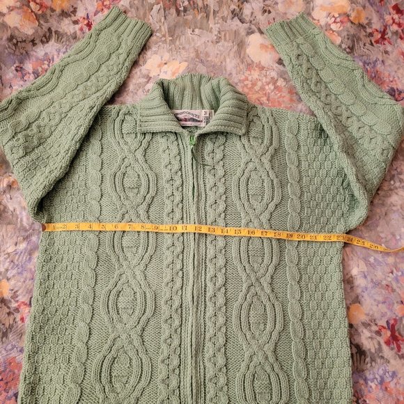 ARAN CRAFTS Ireland Merino Wool Green Cardigan, Size M-L - Picture 9 of 16